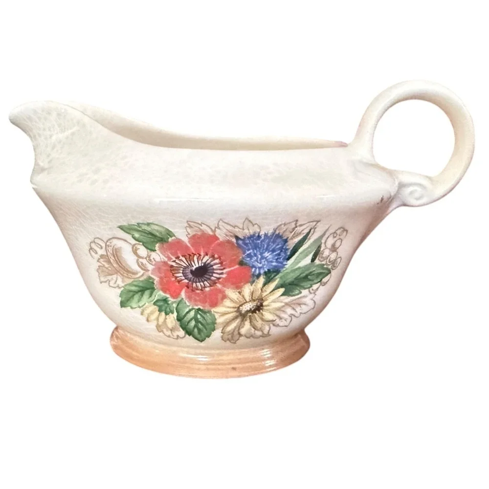 Vintage 1948 Edwin M Knowles Floral Creamer Sugar Bowl Set USA Cottagecore